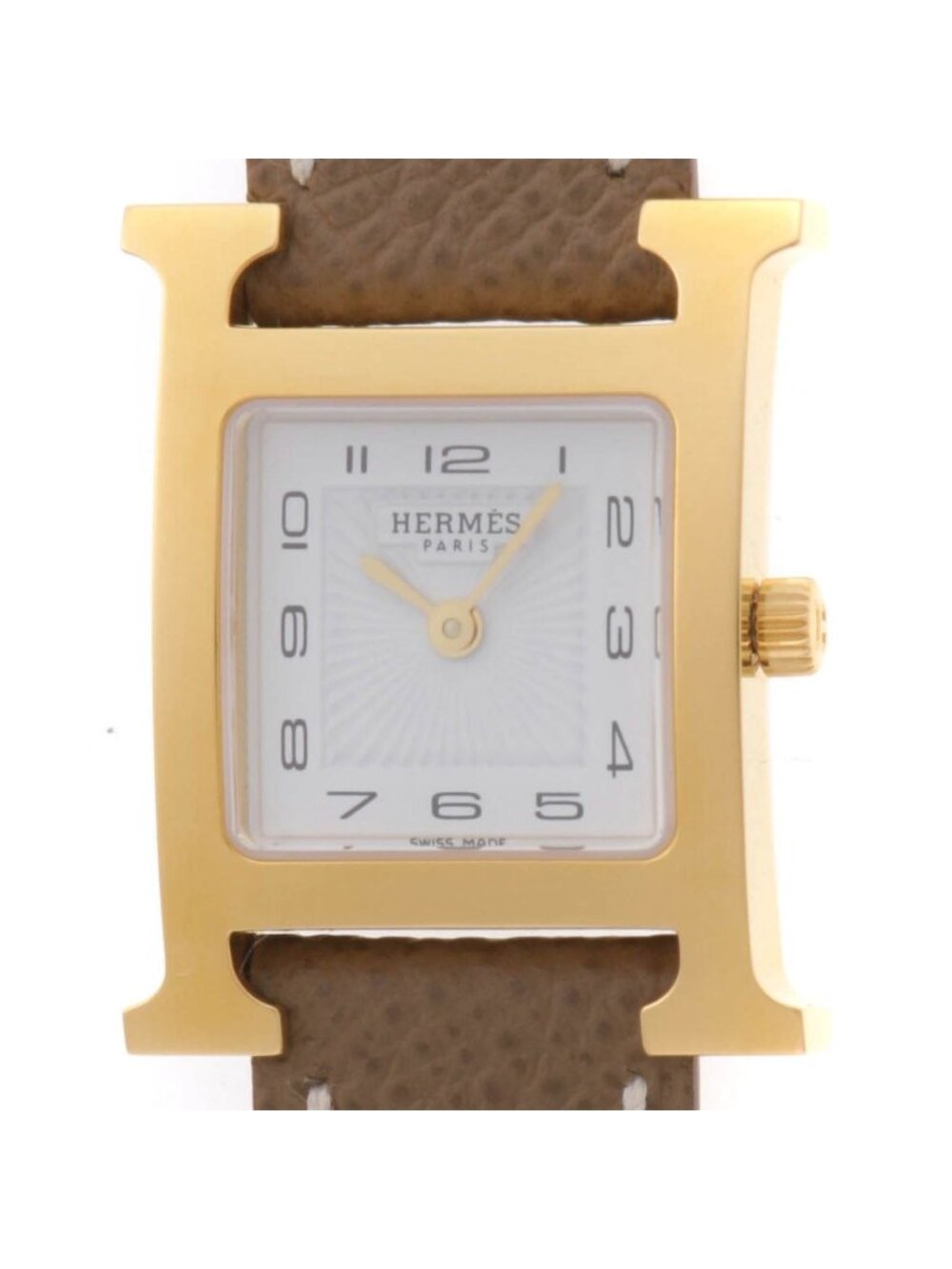 Hermes H Watch Leather Strap White Dial